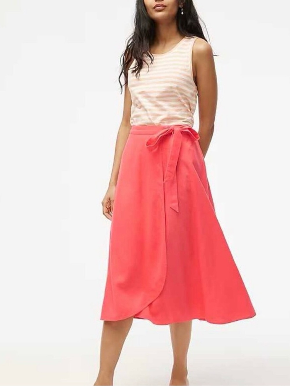 J. Crew Tie-Waist Coral Midi Skirt